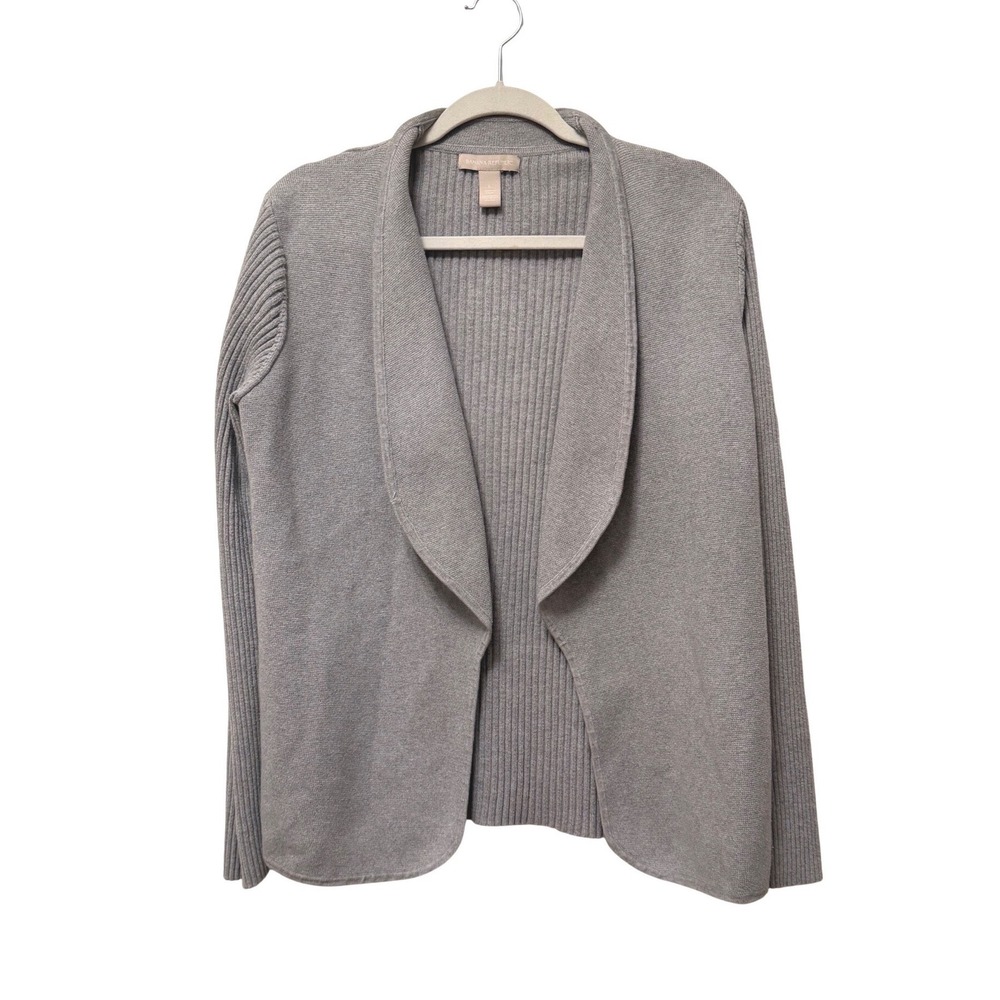 Banana Republic Grey Ribbed Shawl Collar Open Front Cardigan Cotton Silk Blend L